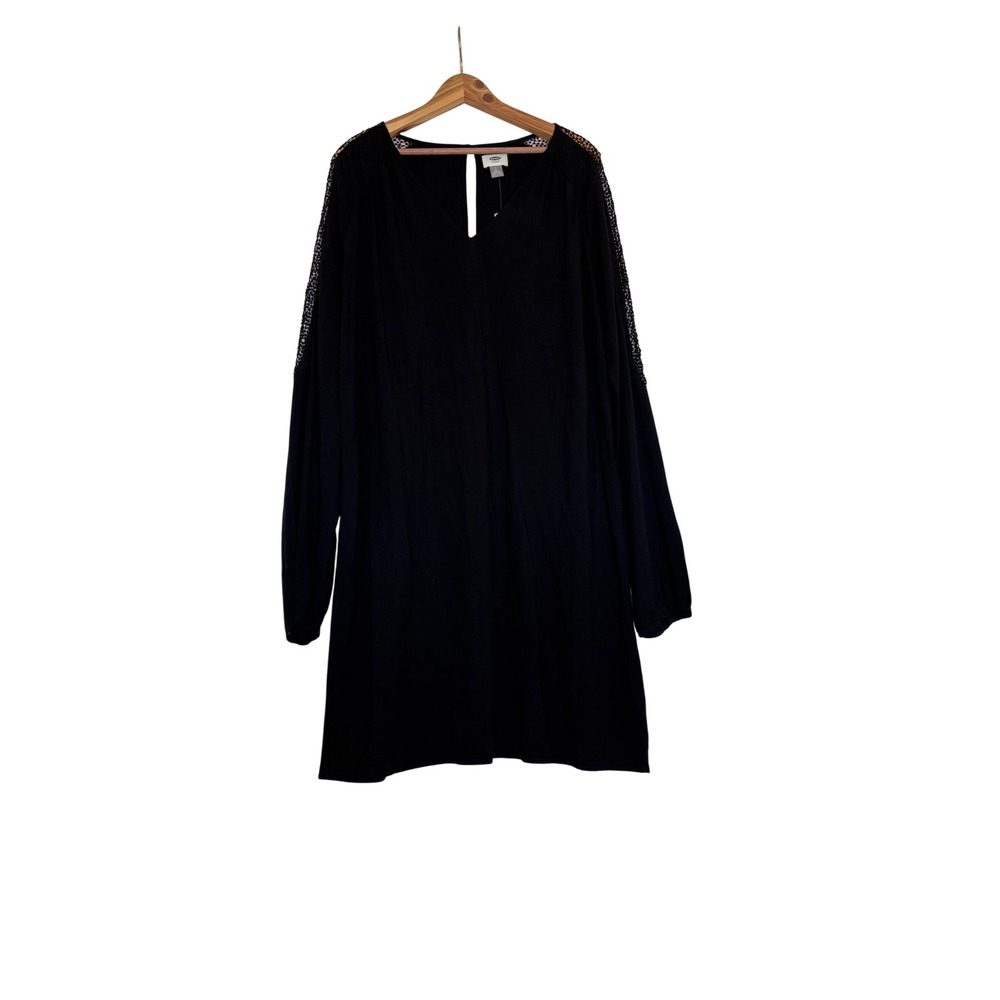NWT Old Navy Black Crochet Lace Shoulder Long Sleeve Shift Dress Large Tall